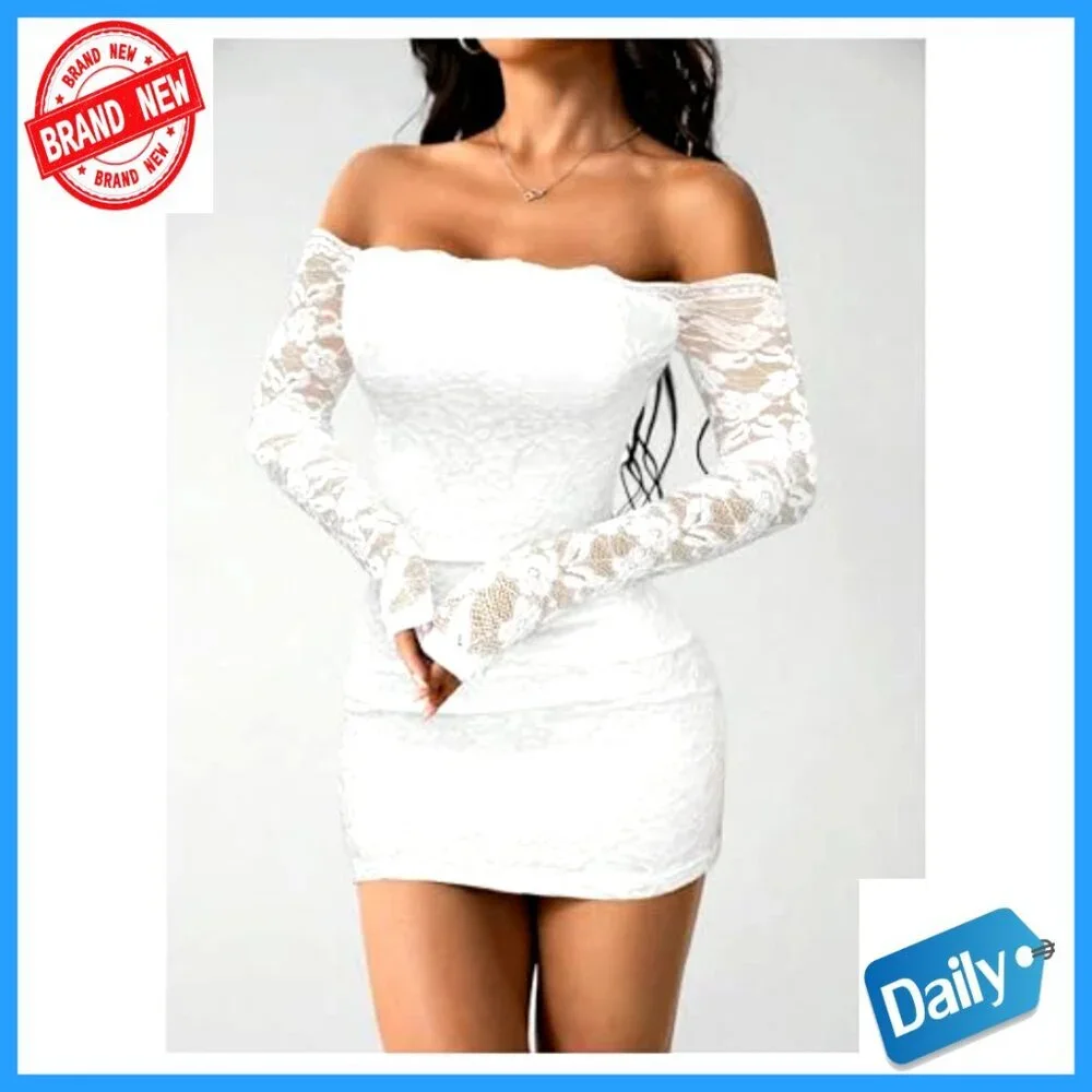 Lace Long Sleeve Mini Dress Bodycon Off Shoulder Night Out Party